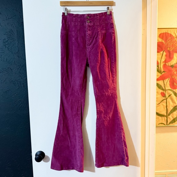 Free People We The Free Jayde Corduroy Flare Pants High Rise Purple Pink Size 28 - Picture 2 of 8